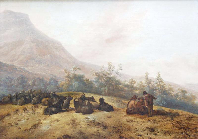 Mountain landscape with shepherds